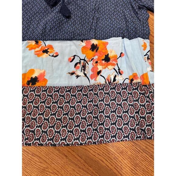 Ali Miles Womens Patchwork Prarie Print V-Neck Boho Top 3/4 Sleeves Large - Picture 5 of 6